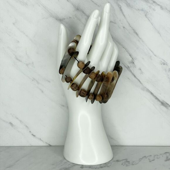 Wide Abalone Shell Ladder Beaded Stretch Bracelet - Picture 2 of 9